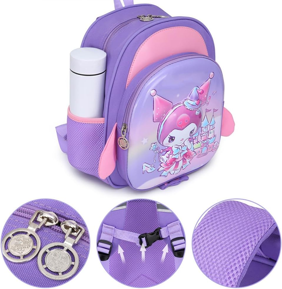 Kindergarten School Bag, Cute Cartoon Backpack, Load-Reducing Backpack, with Reflective Strips, Large Capacity, Multiple Pockets, Waterproof, Suitable for 3-6 Years Old (Purple) image number 2