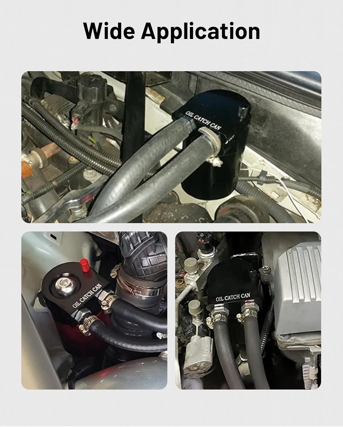 EVIL ENERGY Baffled Universal Oil Catch Can Reservoir Tank Kit with 3/8" NBR Fuel Line and Steel Wool Aluminum Black 400Ml image number 3