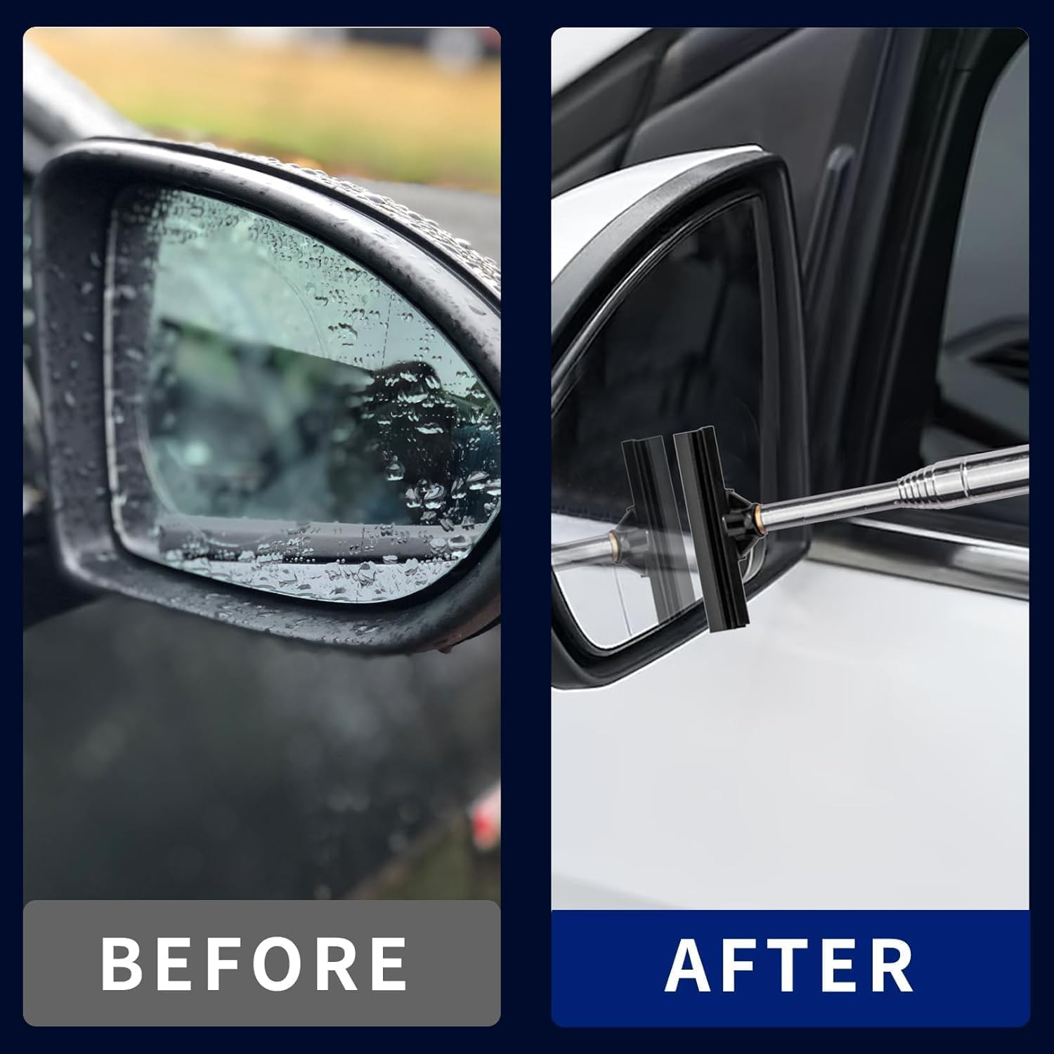 Retractable Car Mirror Wiper, 2Pcs Retractable Car Rearview Mirror Window Squeegee, Retractable Rear-View Mirrors Wiper Snow Brush and Ice Scraper image number 4