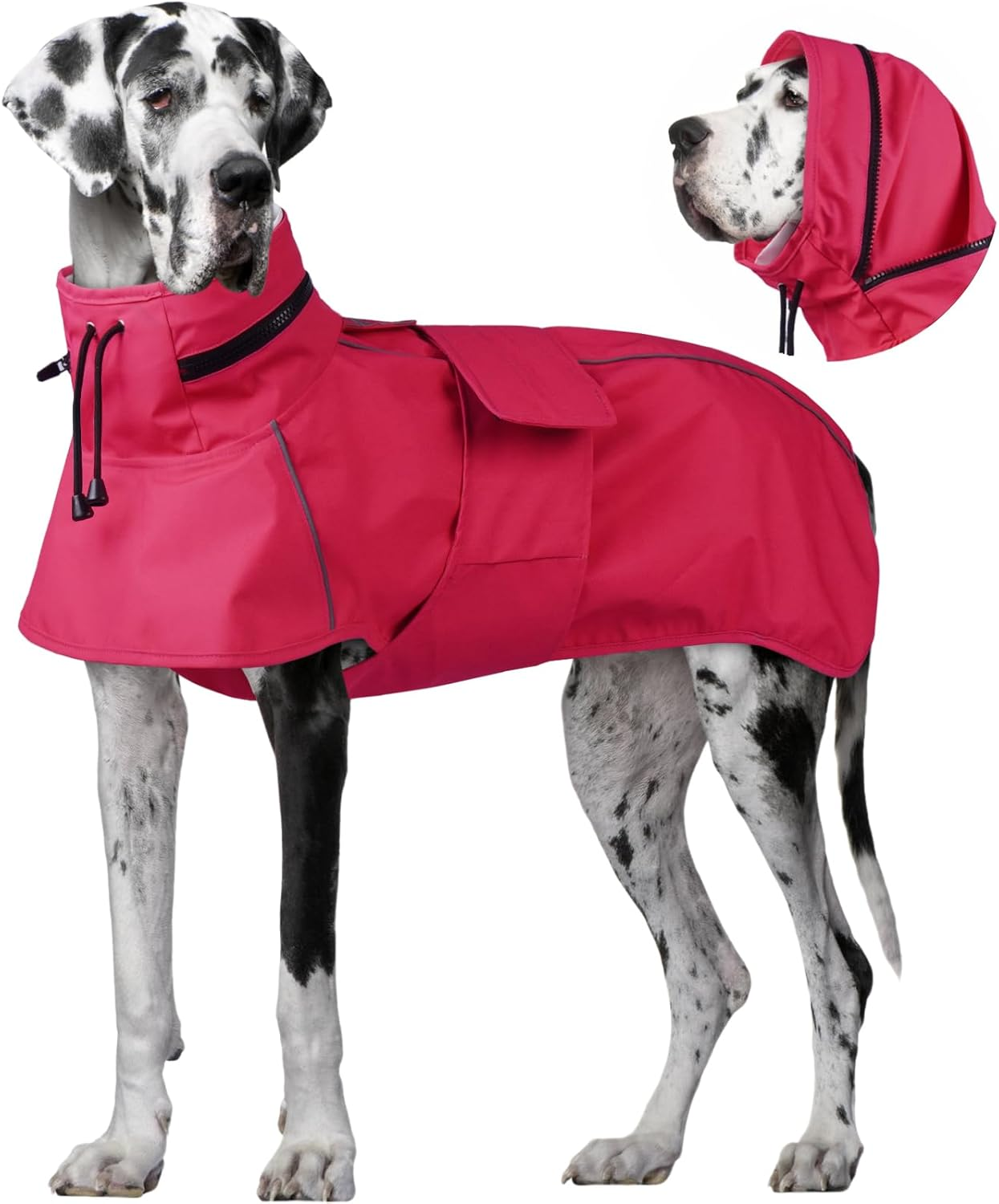 Iecoii Waterproof Dog Raincoat for Large Dogs, Adjustable Dog Rain Jacket with Leash Hole, Reflective Hooded Poncho Raincoats (Pink, 3XL) image number 4