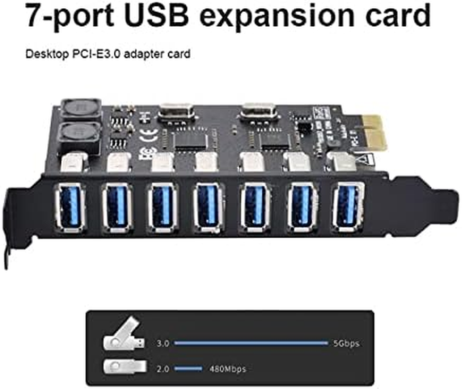 NFHK 7 Ports PCI-E to USB 3.0 HUB PCI Express Expansion Card Adapter 5Gbps for Motherboard image number 3