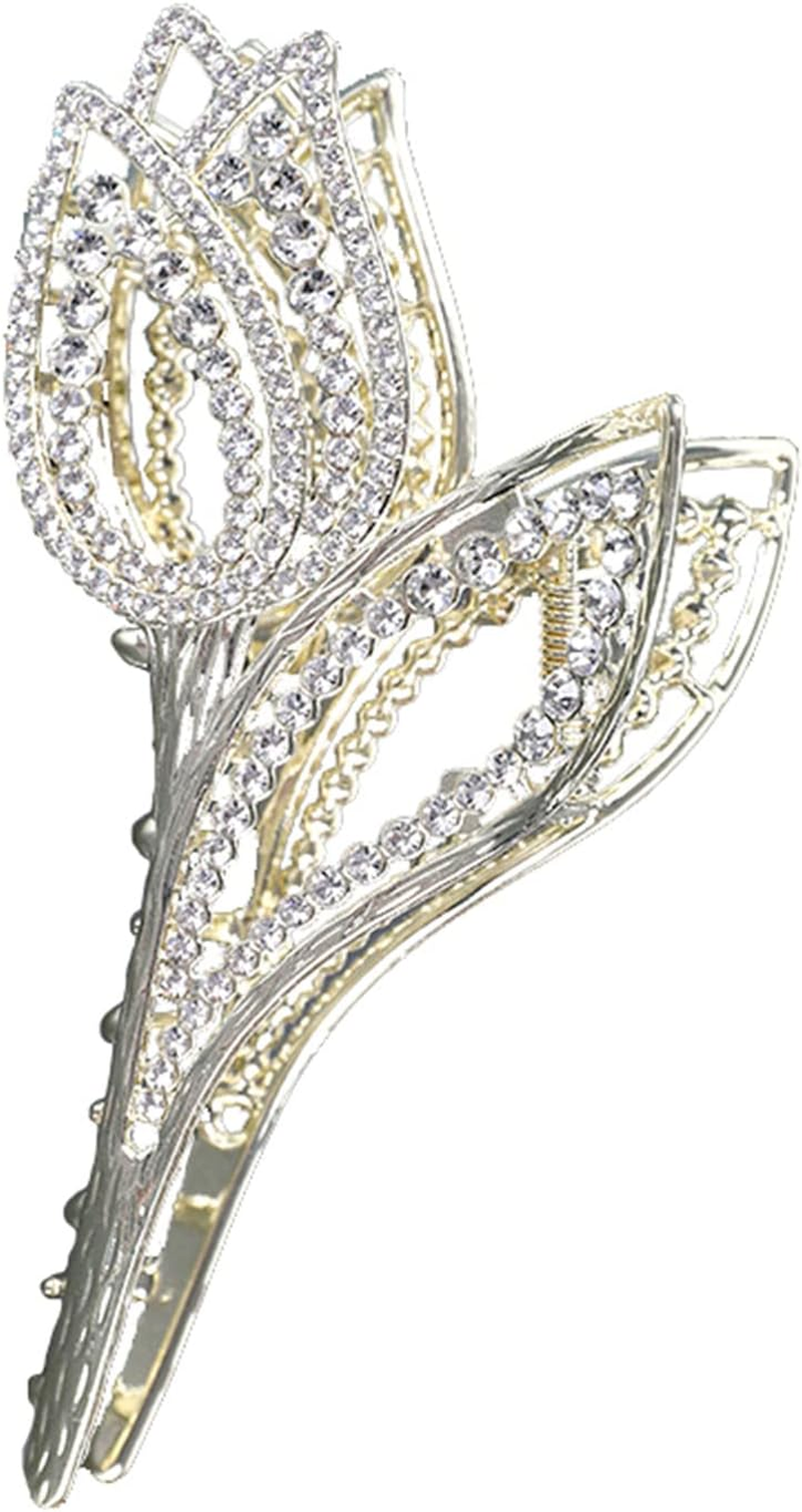 2022 Woman Hair Clips, Girls Women Hair Accessories, Tulip Pearl Hairpins, Strong Hold Claw Clips,Rhinestones Tulip image number 5