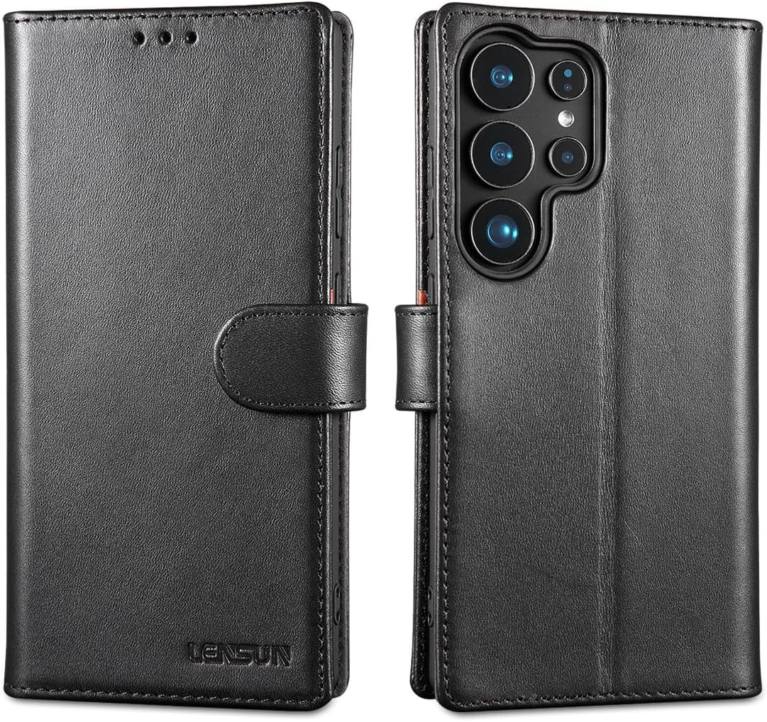 LENSUN Genuine Leather Case for Samsung Galaxy S25 Ultra, Mobile Phone Case [Genuine Leather] [Card Slot] [RFID] Leather Flip Mobile Phone Case for Samsung Galaxy S25 Ultra 5G - Black image number 7