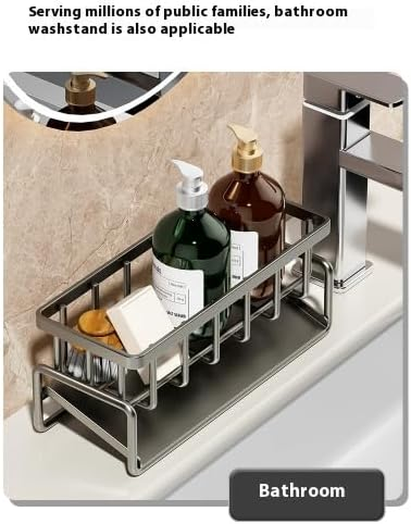 Kitchen Sink Caddy Organiser - Multifunctional Stainless Steel Rack with Self - Draining Tray, Ideal for Sponge, Dish Soap, Scrubber Brush & Dishcloth Storage, Tidy up Your Kitchen Space image number 1