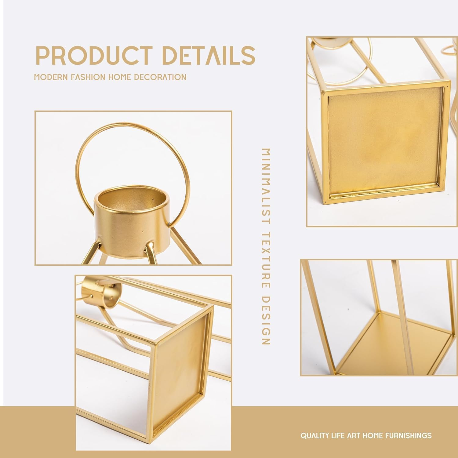 Modern Farmhouse Lantern Decor,2 Pack Black Metal Candle Lantern Front Porch Decor for Home Decor, Living Room, Fireplace, No Glass for Indoor Outdoor Decorations (Excluding Candles) (Gold) image number 5