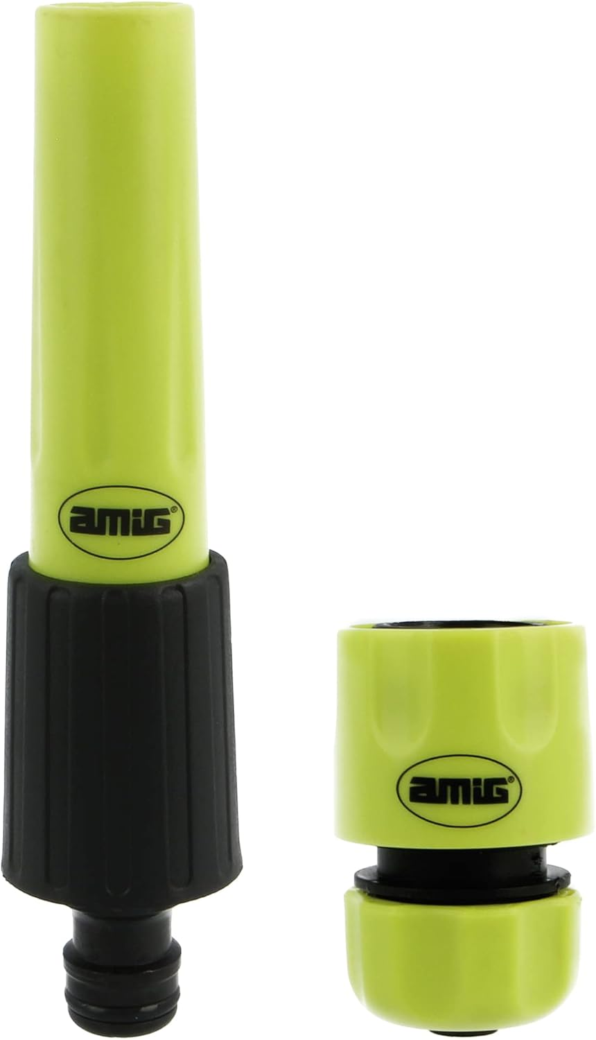 Amig - Watering Set | 2 Components | 1 Watering Lance with Adjustable Flow and 1 Quick Connector with Stop Function | Ideal for Gardening | ABS Plastic | Pistachio Green and Black image number 1