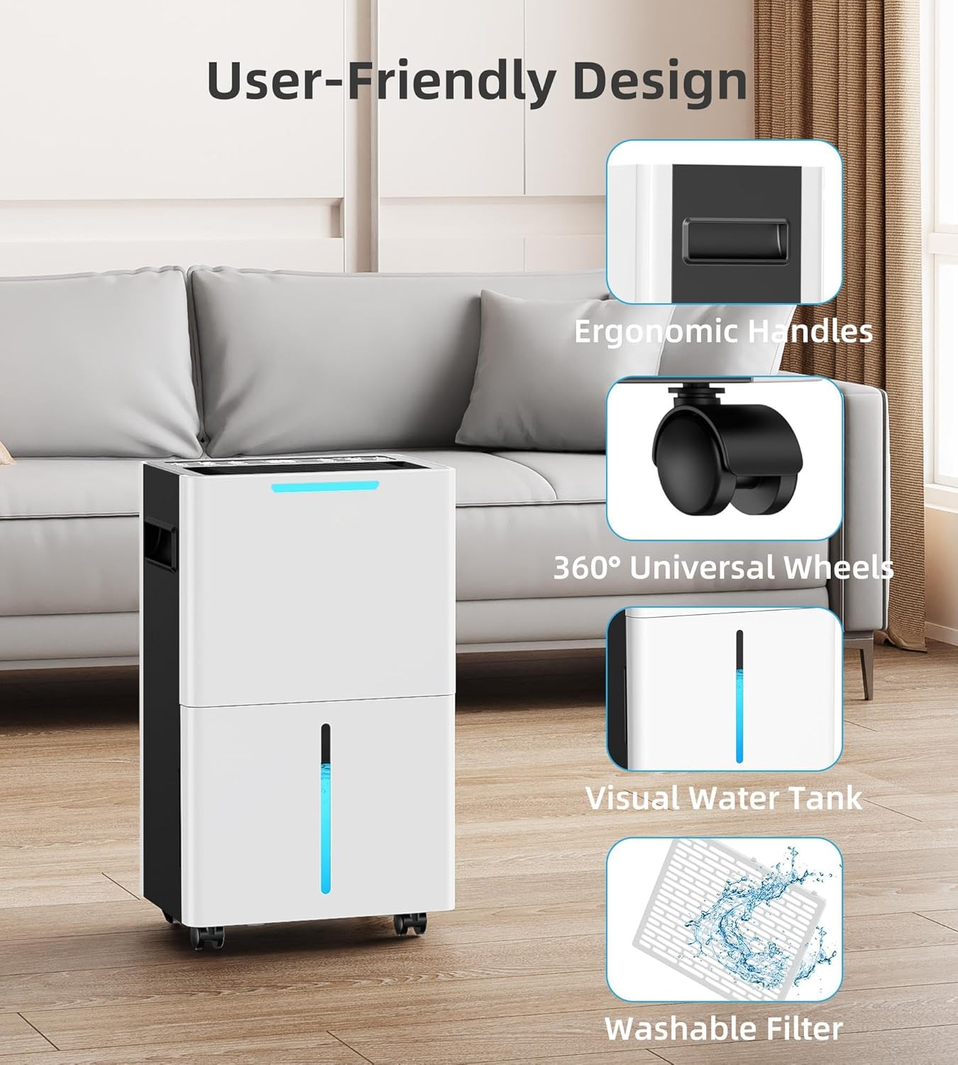 140M&sup2; (1500 Sq.Ft) 10L/Day Dehumidifier for Basement, Garage, Large Rooms W/Auto Drain Hose, Smart Humidity Control, 3 Modes, 24H Timer - Ideal for Caravan, Bathroom, Bedroom, Laundry image number 1
