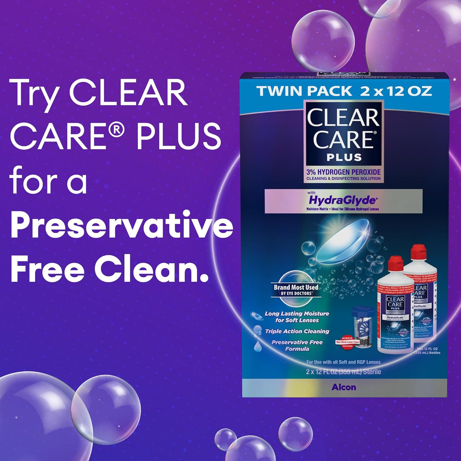 Clear Care plus Cleaning Solution with Lens Case, Twin Pack, Multi, 12 Oz, Pack of 2 image number 3