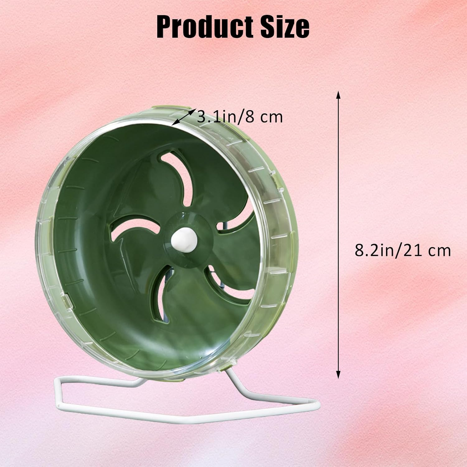 Wumuzai Hamster Wheel Silent, 8.3 Inch Large Gerbil Hedgehog Wheel, Adjustable Stand Quiet Spinner Syrian Hamster Running Wheels for Chinchilla Dwarf Pet Small Animals Cage Exercise, Green - Green image number 6