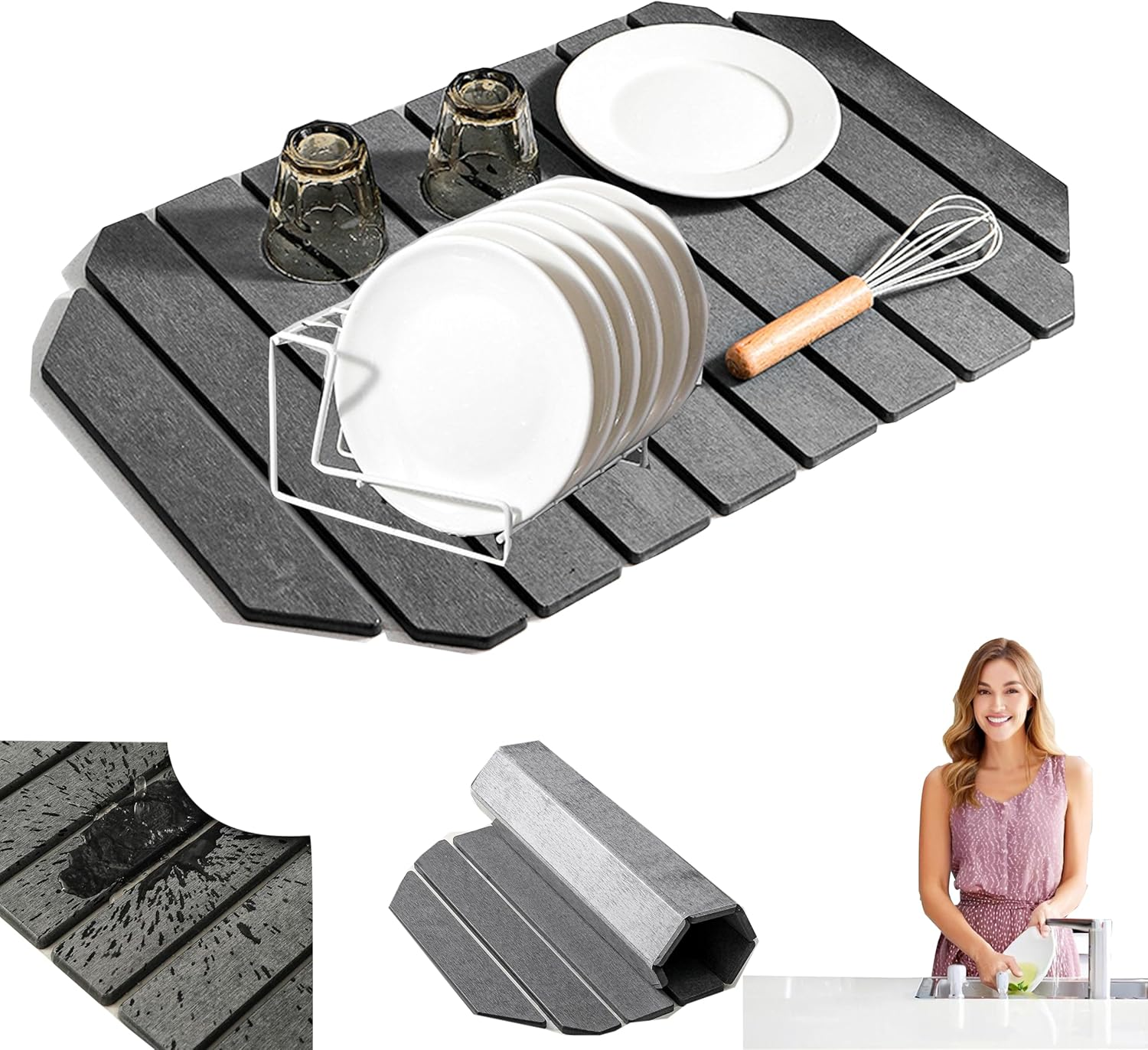 Diatomaceous Earth Dish Drying Mat, 23 X 15 Inches, Large Stone Kitchen Counter Mat,Stone Drying Mat Fast Drying (White, Oval)