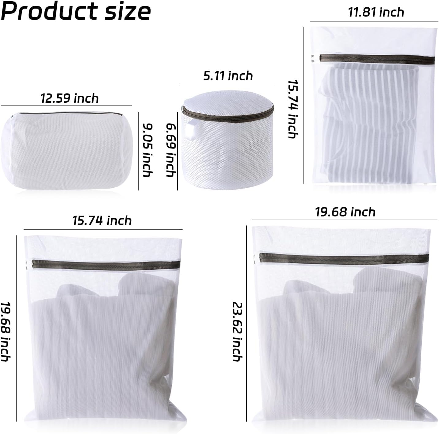 GENHY 5Pcs Mesh Laundry Bags, Durable and Breathable, Materials, Fine Gloss, No Odor, Strong and Durable, Fine Mesh, Smooth Zipper（White） image number 1