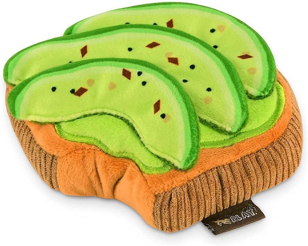 P.L.A.Y. Cute Plush Dog Toys - Brunch Food Themed Durable Squeaker Chew Toy, Great for Puppies & Small, Medium, Large Dogs - Machine Washable, Recycled Materials (Avo-Doggo Avocado Toast, Medium)
