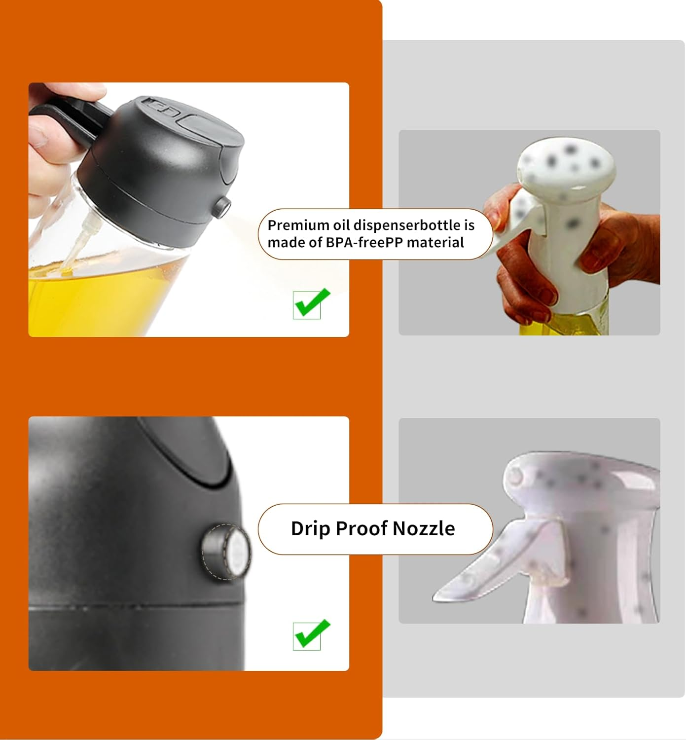 2 Pack Oil Sprayer for Cooking, 2 in 1 Olive Oil Dispenser Bottle for Kitchen, 16Oz/470Ml Oil Dispenser Bottle, Food-Grade Glass Oil Mister for Air Fryer, Oven & Steak Frying, Black & Cream White image number 1