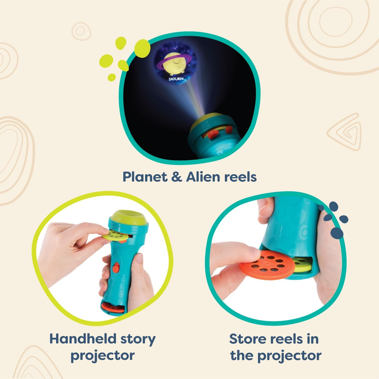 B. Toys by Battat BX1940Z Projector Night-Time Toy for Kids &ndash; 2 Slide-In Space Reels &ndash; Fun Toddler Flashlight &ndash; Light Me to the Moon (Blue) &ndash; 4 Years image number 3