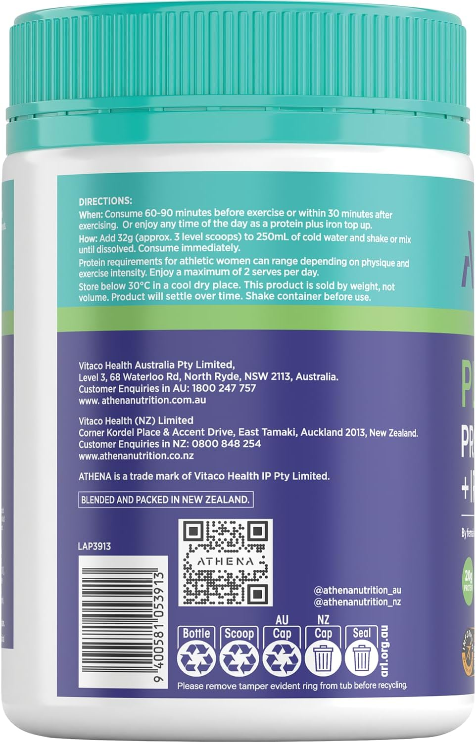 Athena Vanilla Plant-Based Protein Shake with Iron 480G &ndash; Nutrient-Rich Formula for Muscle & Energy image number 5