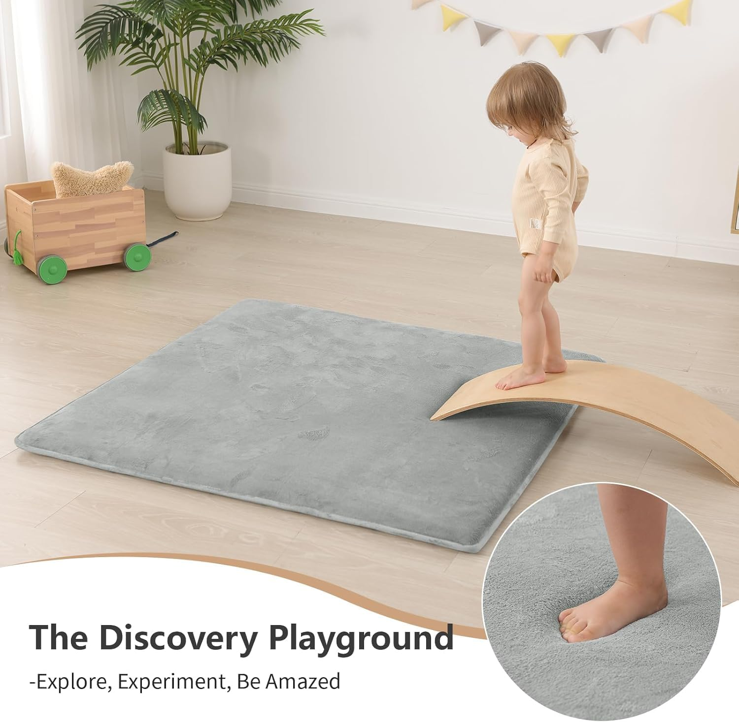 Baby Play Mat for Floor, Thick Elasti-Foam Playpen Mat for Tummy Time, Water Repellent Soft Coral Velvet for Toddler, Infant, Kids, Non-Slip Backing Safe for Crawling (150 * 200Cm) - 100*150Cm image number 3