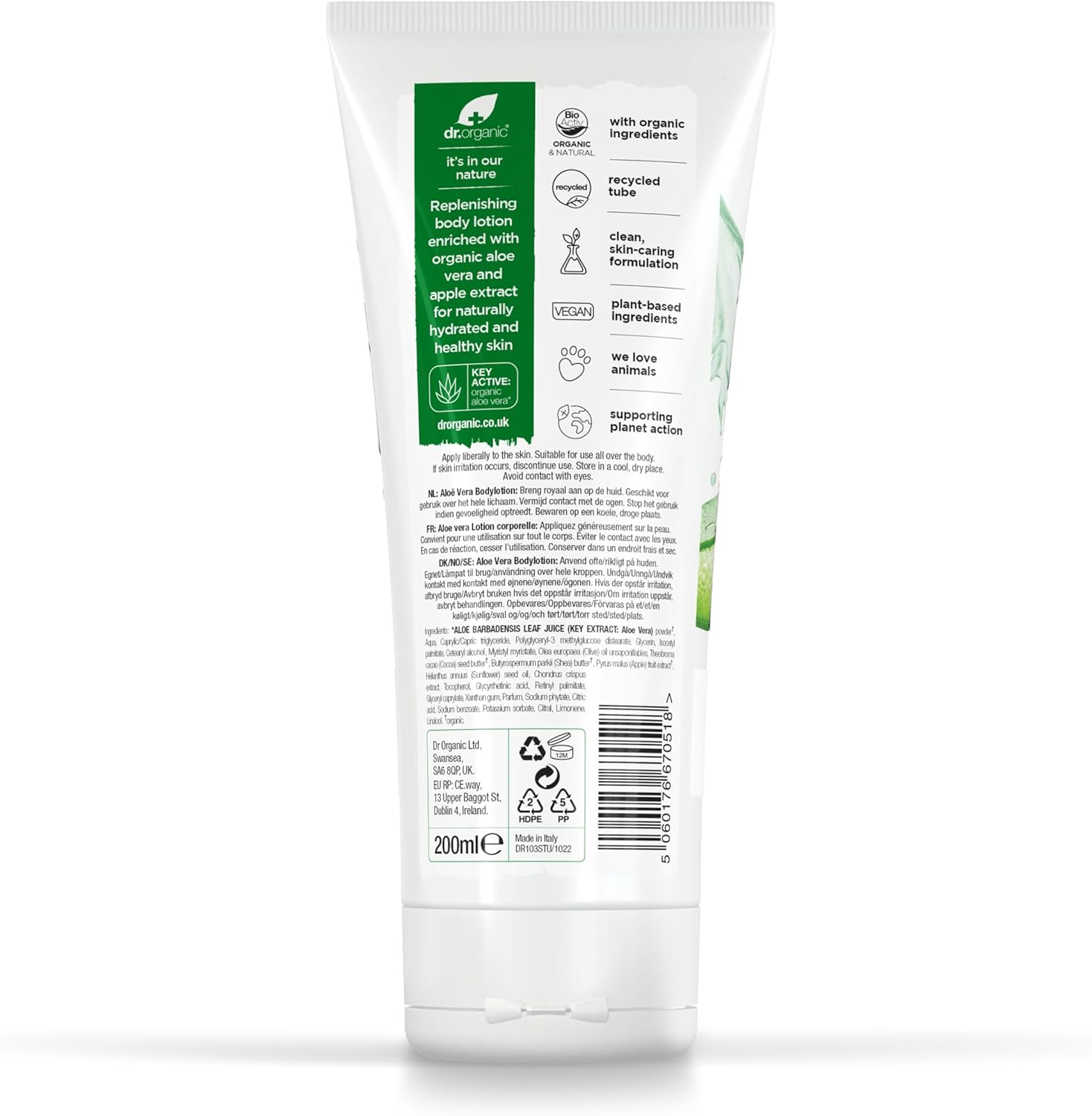 Dr Organic Aloe Vera Lotion, Moisturising, Mens, Womens, All Skin Types, Natural, Vegan, Cruelty-Free, Paraben & Sls-Free, Recycled & Recyclable, Organic, 200Ml, Packaging May Vary image number 6