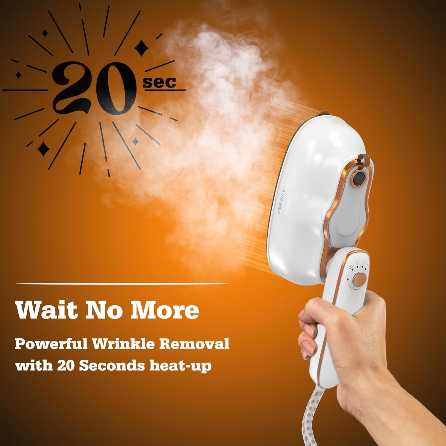 AUSPURE Garment Steamer, 2-In-1 Iron & Clothes Hand Steamer, With, 200Ml Water Tank, 3 Steam Levels, 22G/Min High Steam Output, 1430W, 20Sec Fast Heat-Up, Powerful Wrinkle Removal image number 5