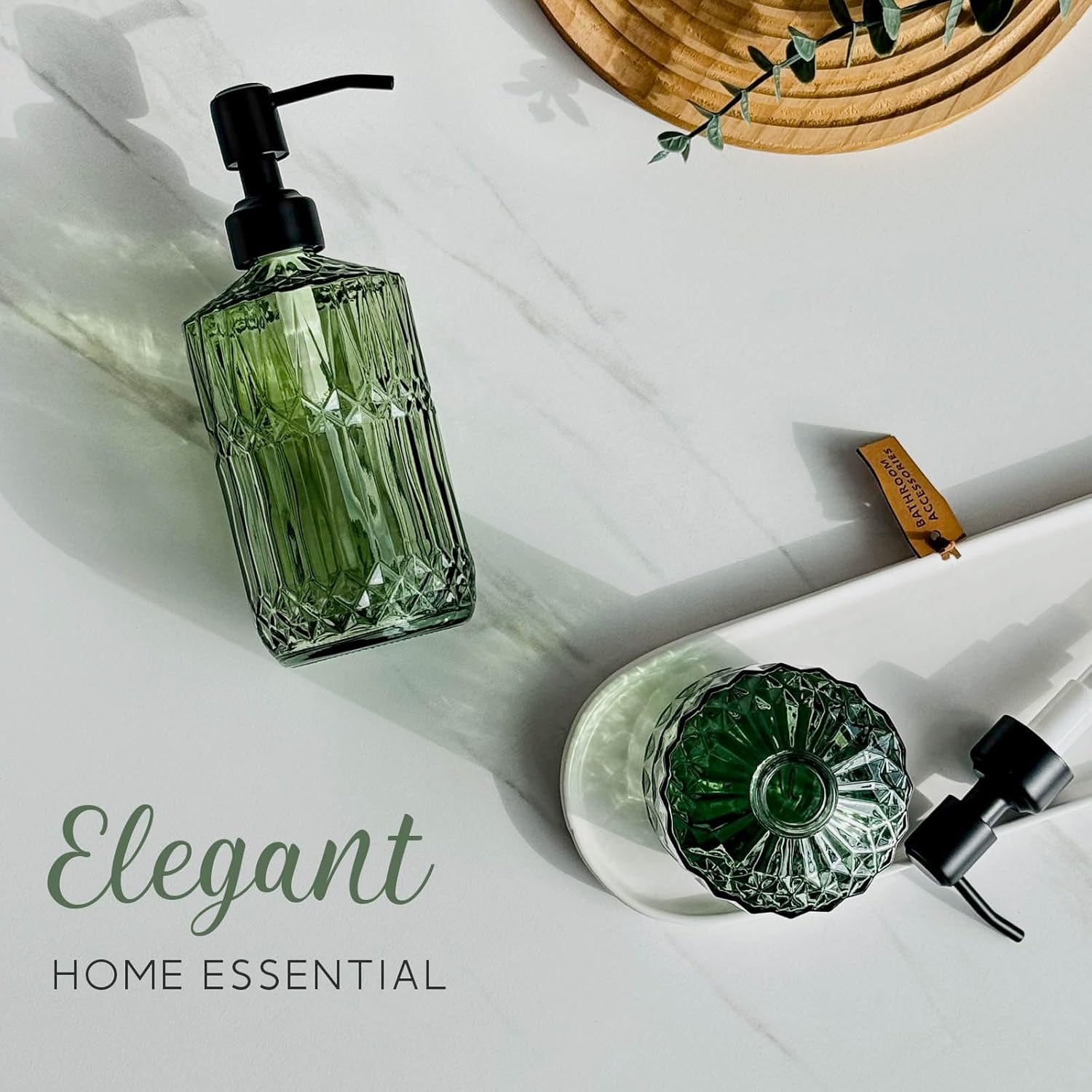 JASAI 18Oz Green Soap Dispenser with Black Rust Proof Pump, Refillable Kitchen Soap Dispenser with Thick Glass, Soap Dispenser Bathroom for Hand Soap, Dish Soap, Lotion, Body Wash. image number 6