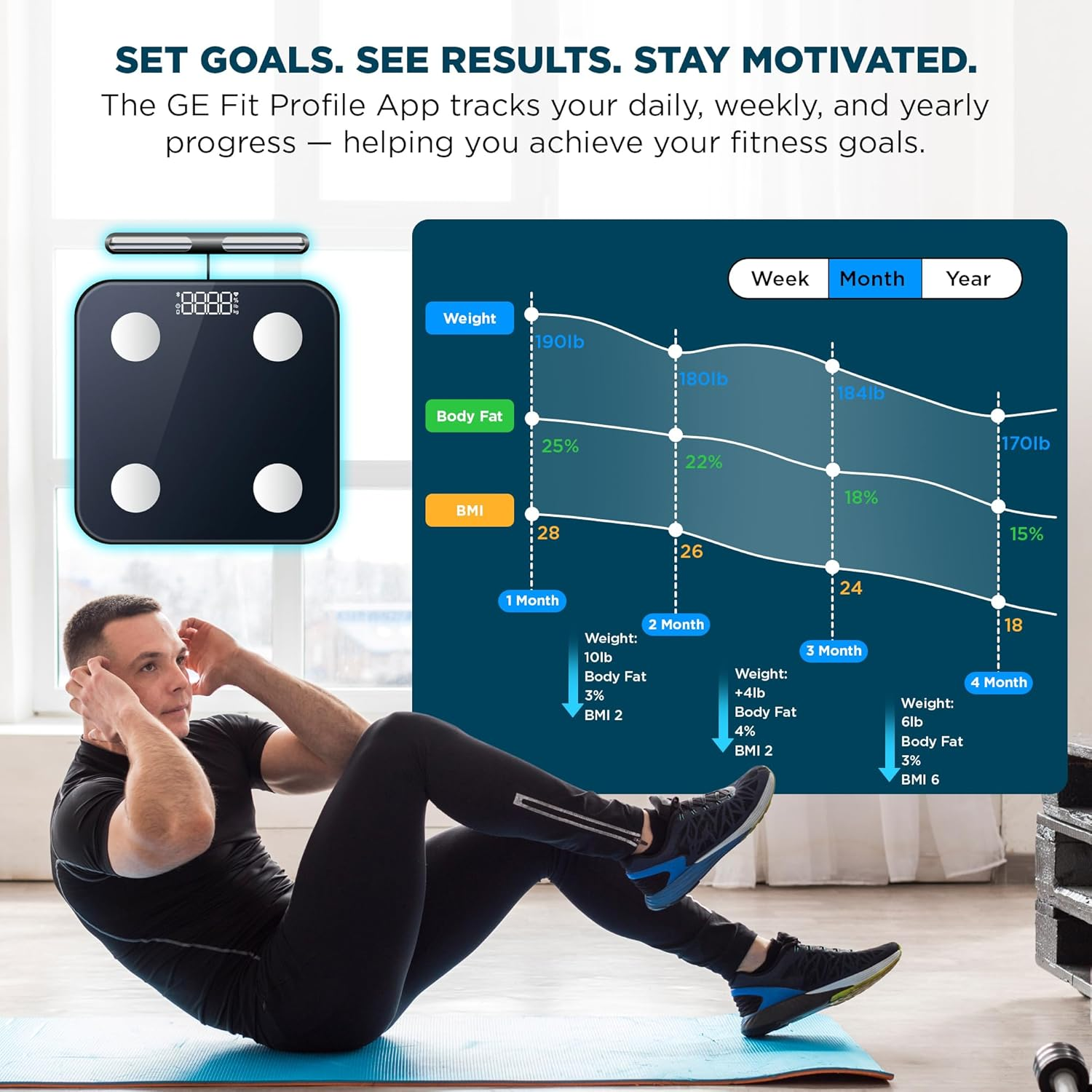 The Body Pod Smart Scale: 8-Electrode Digital Bathroom Scale with 40+ Measurements across Weight, Fat, BMI, Muscle Mass - Full Body Composition, 400 Lbs Limit, 4Xaaa Batteries Included image number 3