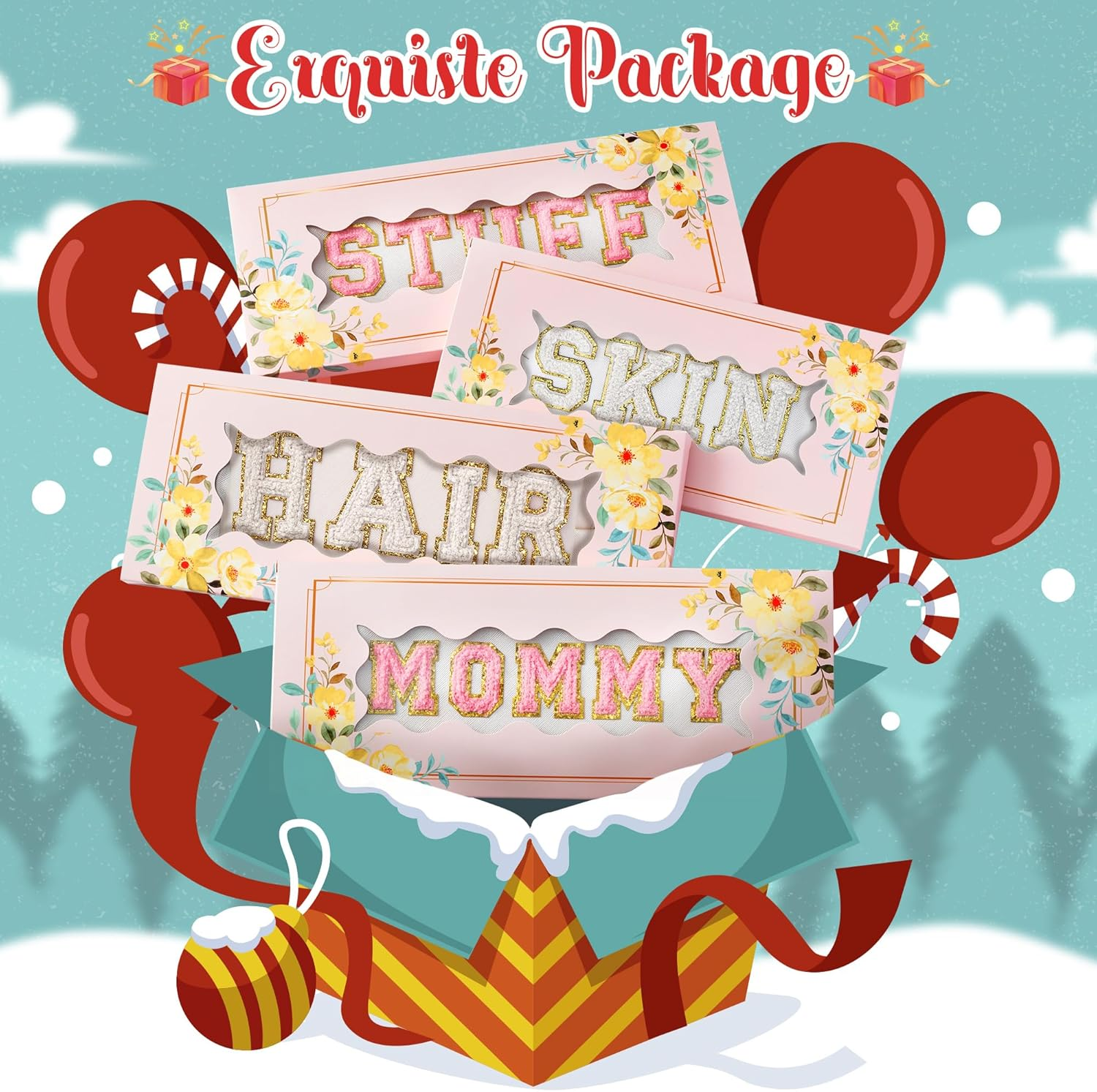 Y1Tvei 4Pcs Preppy Patch Varsity Letter Makeup Bag Sewn with White Skin Hair Face Stuff Chenille Letter Cosmetic Toiletry Bag PU Leather Waterproof Portable Zipper Purse Travel Organizer E1 image number 6