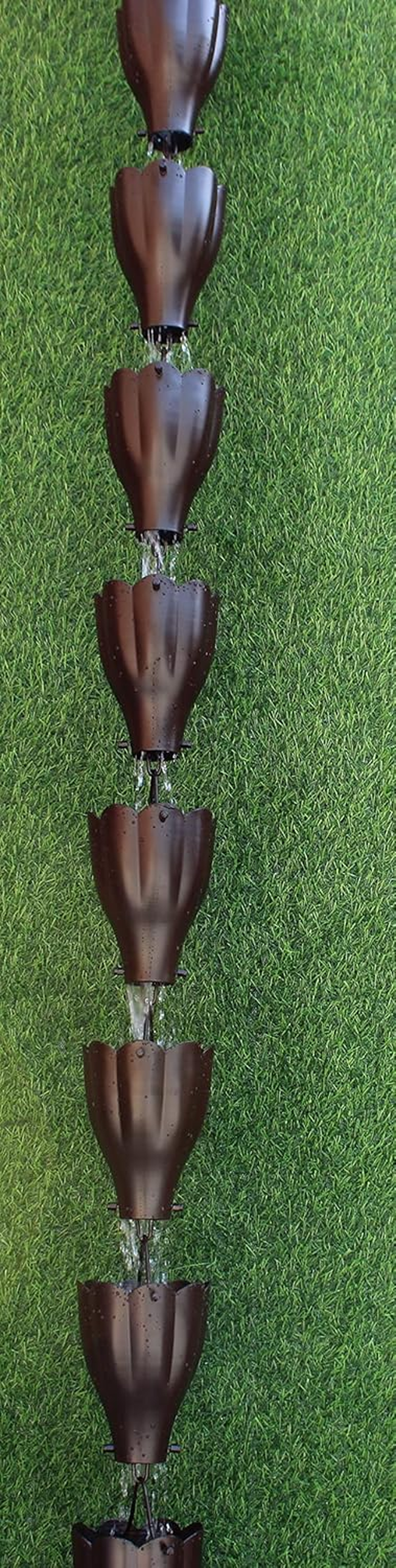 KAM Home XL Scallop Aluminium Cups Bronze Rain Chain (8.5Foot) with Brass Bolt Gutter Adapter for Rain Chain Installa, Standard image number 4