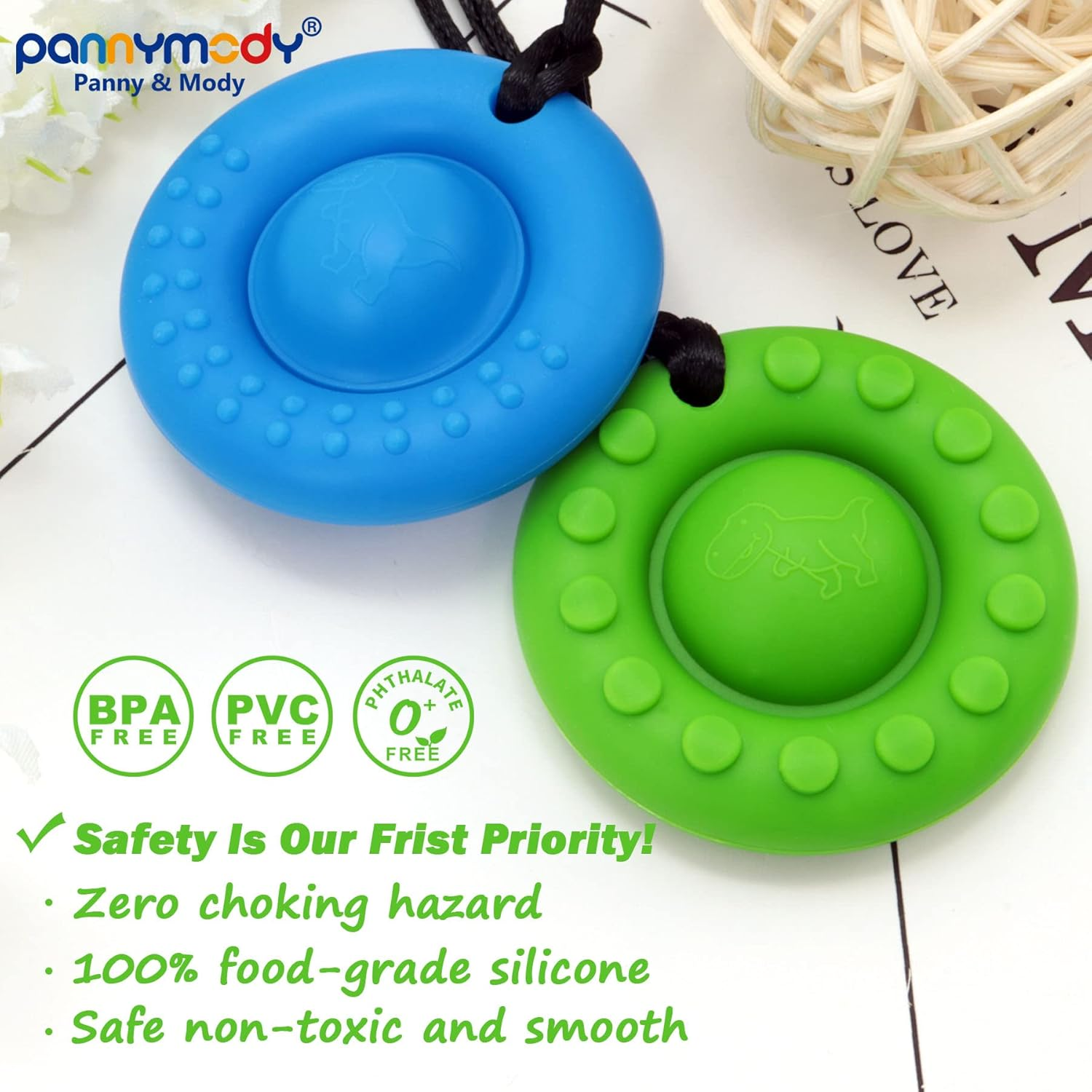 Panny & Mody Sensory Chew Necklaces(3 Pack), round Silicone Pop Pendant Chewable Jewellery, Reduce Chewing Biting Fidgeting for Autistic, ADHD, SPD, Oral Motor Children, Kids, Boys and Girls image number 3