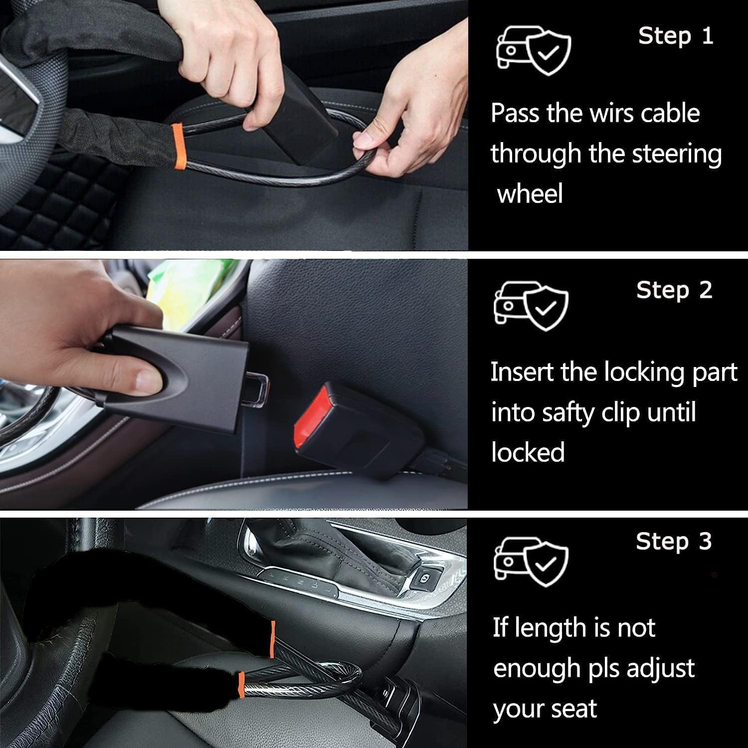 ASENDIWAY Steering Wheel Lock Universal anti Theft Car Lock with 3 Keys Fit Most Cars Vehicle Truck SUV Van image number 3
