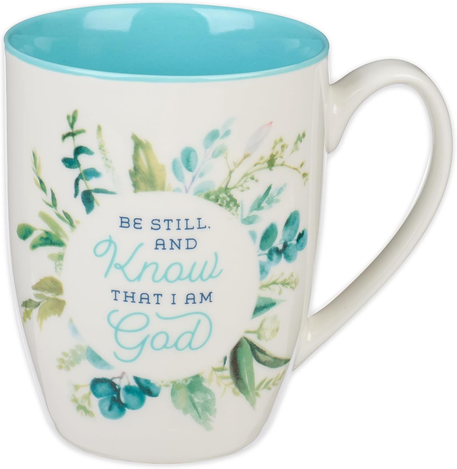 Christian Art Gifts Women'S Ceramic Coffee & Tea Mug: Be Still and Know - Psalm 46:10 Scripture, Microwave/Dishwasher Safe Cup, Lead-Free/Non-Toxic Religious Drinkware, Teal/White Floral, 12 Fl. Oz.