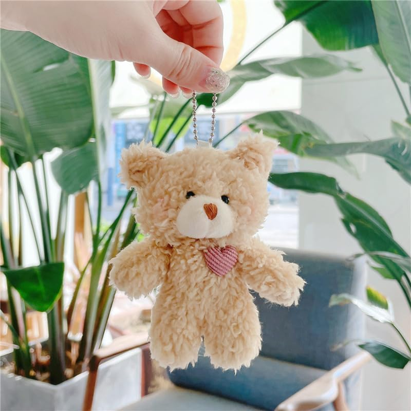 Junfamilee Brown Bear Plush Keychain, Stuffed Animals Bag Pendant, Kawaii Plush Rabbit Keychain, DIY Trinket Dog Plush Keyring Car Keychain Heart Teddy Bears ，Car Keychains Car Accessories, Brown image number 5