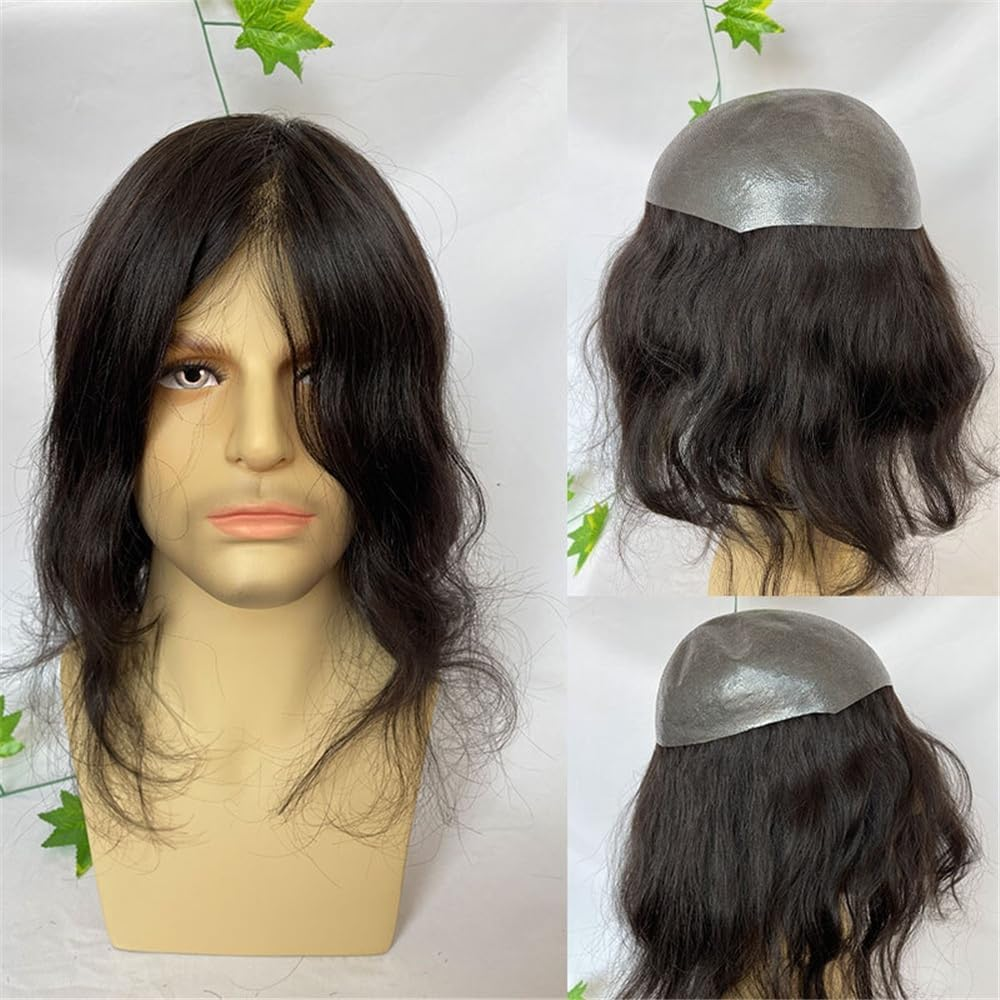 Replacement 12" Toupee for Men 0.06-0.08Mm Thin Skin PU Men'S Hairpiece Long Human Hair Replacement System Systems
