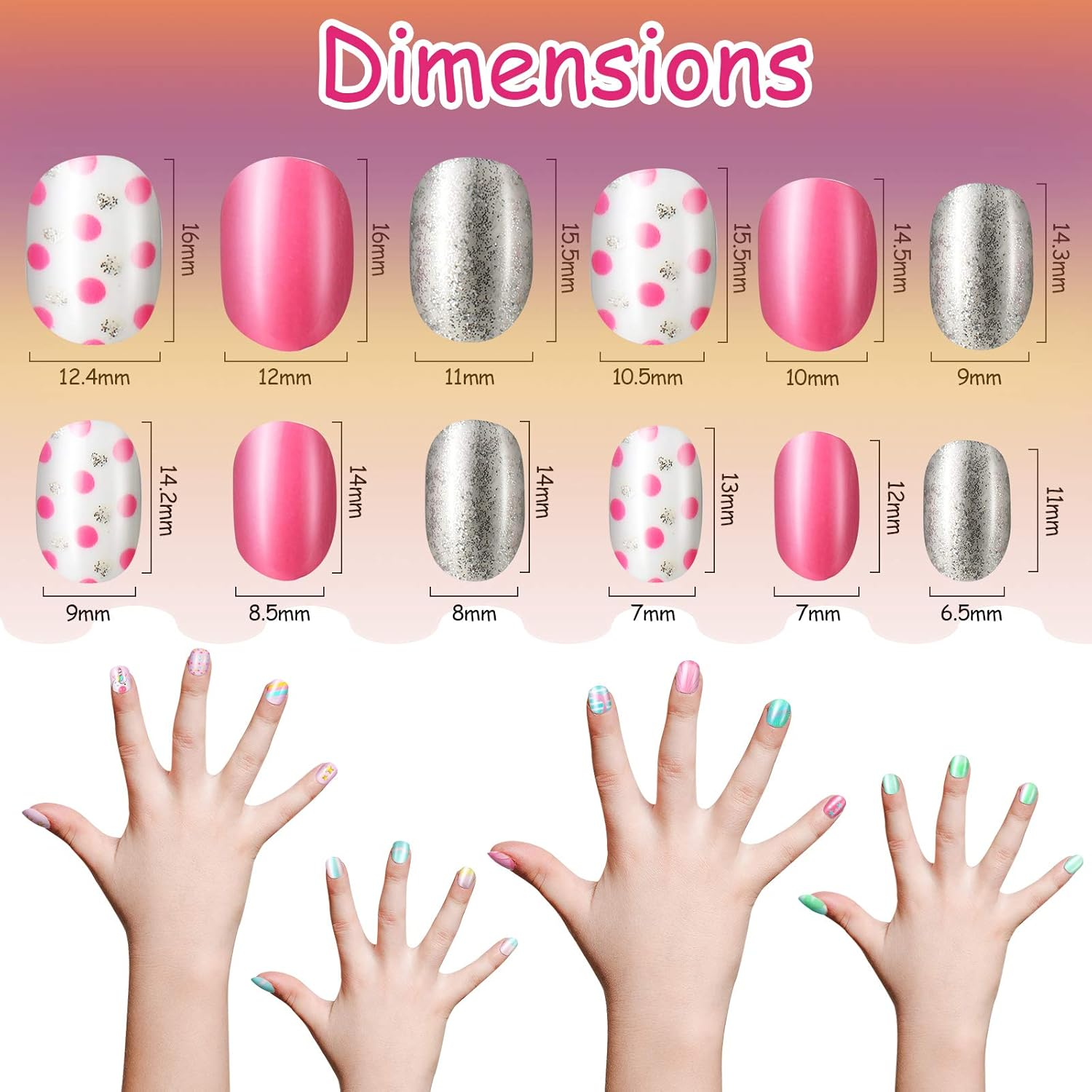 120 Pieces Kids Press on Nails Children Fake Artificial Nails Girls Full Cover Short False Fingernails for Girls Kids Design Decoration(Lovely Pattern) image number 1