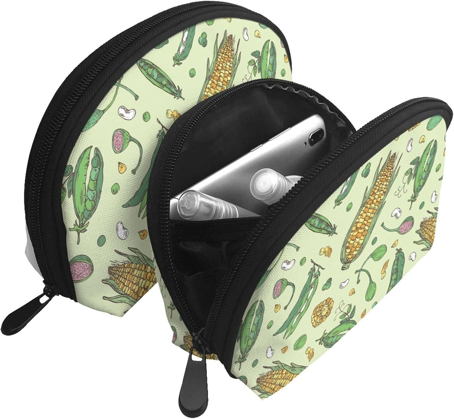 Cozimangoe Coin Pouch Makeup Bags Set, 2 Piece Shell Shape Cosmetic Bag with Pockets for Daily Travel Handbag Lipstick Keys Toiletry, Personalized Corn Peas Pod Beans Pod Caper image number 1