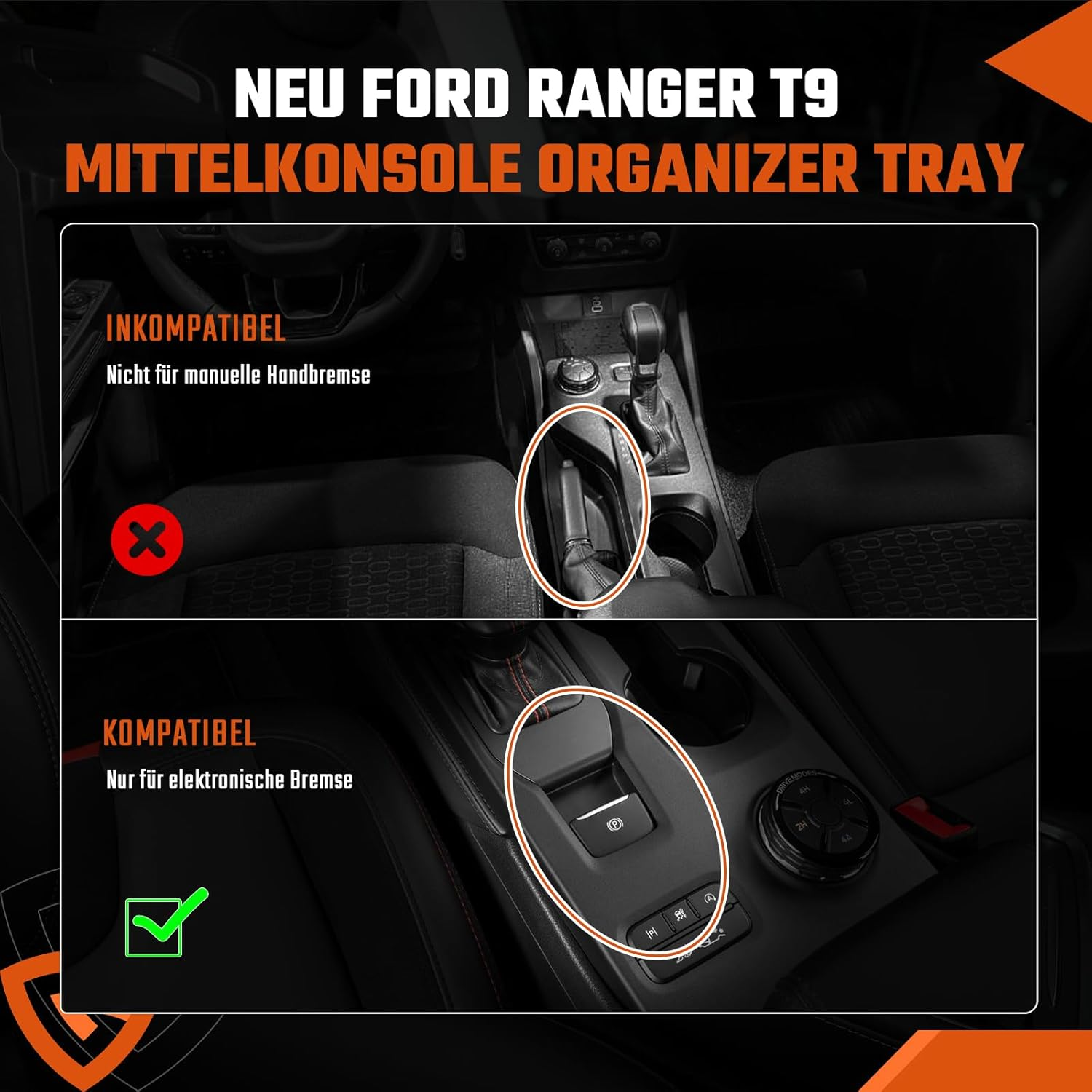 Centre Console Storage Box Compatible with Ford Ranger T9 2023 2024 Raptor Wildtrak XLT Armrest Organiser Tray Glove Box Ranger 2023 Accessories (Electronic Brake) image number 5