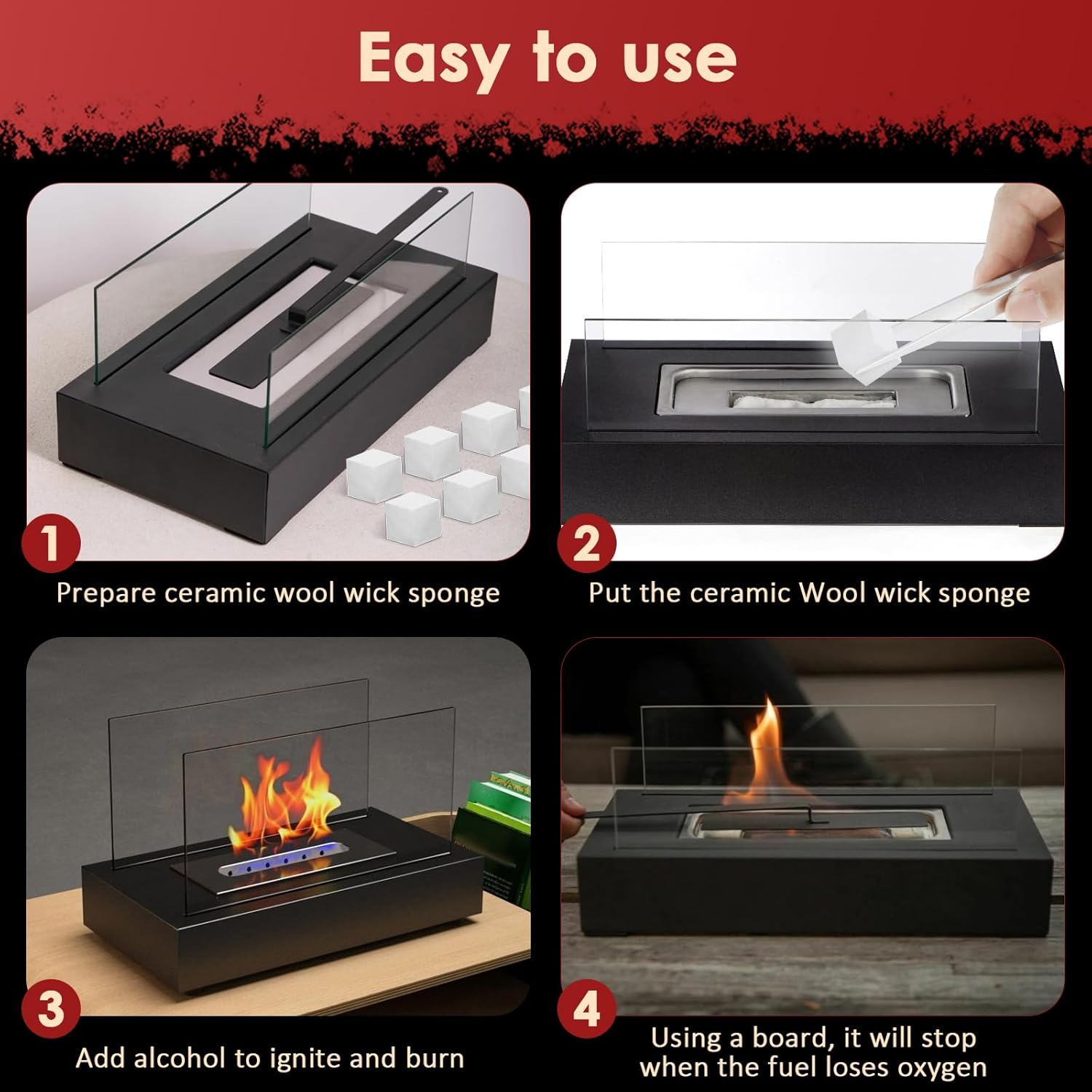 48Pcs Tabletop Fire Pit Temperature Resistant Ceramic Wool Wick Ceramic Wool Wick Sponge Extend Burning Time Table Top Firepit Cotton for Firepit Bioethanol Fireplaces image number 2