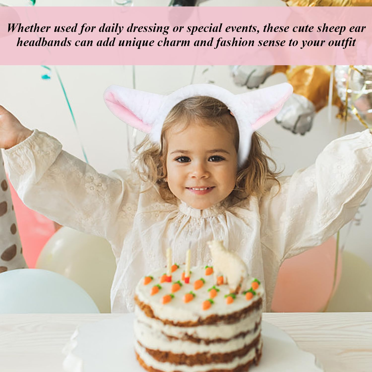 CHROMACRAFT 2 Pieces Sheep Ear Headbands, Women'S Animal Ears Headbands, White Hair Accessories, Creative Hair Decorations