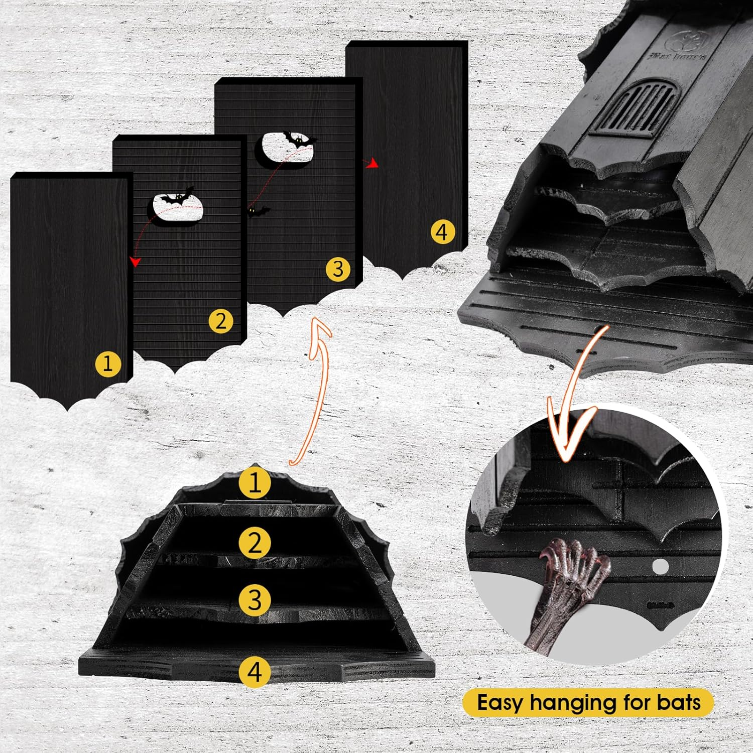 Wooden Castle Bat Houses for outside Bat Box for Outdoors - Large Three Chamber Box Perfectly Designed to Attract Bats - Durable and Easy to Hang(Bat House Ⅰ Black) image number 3