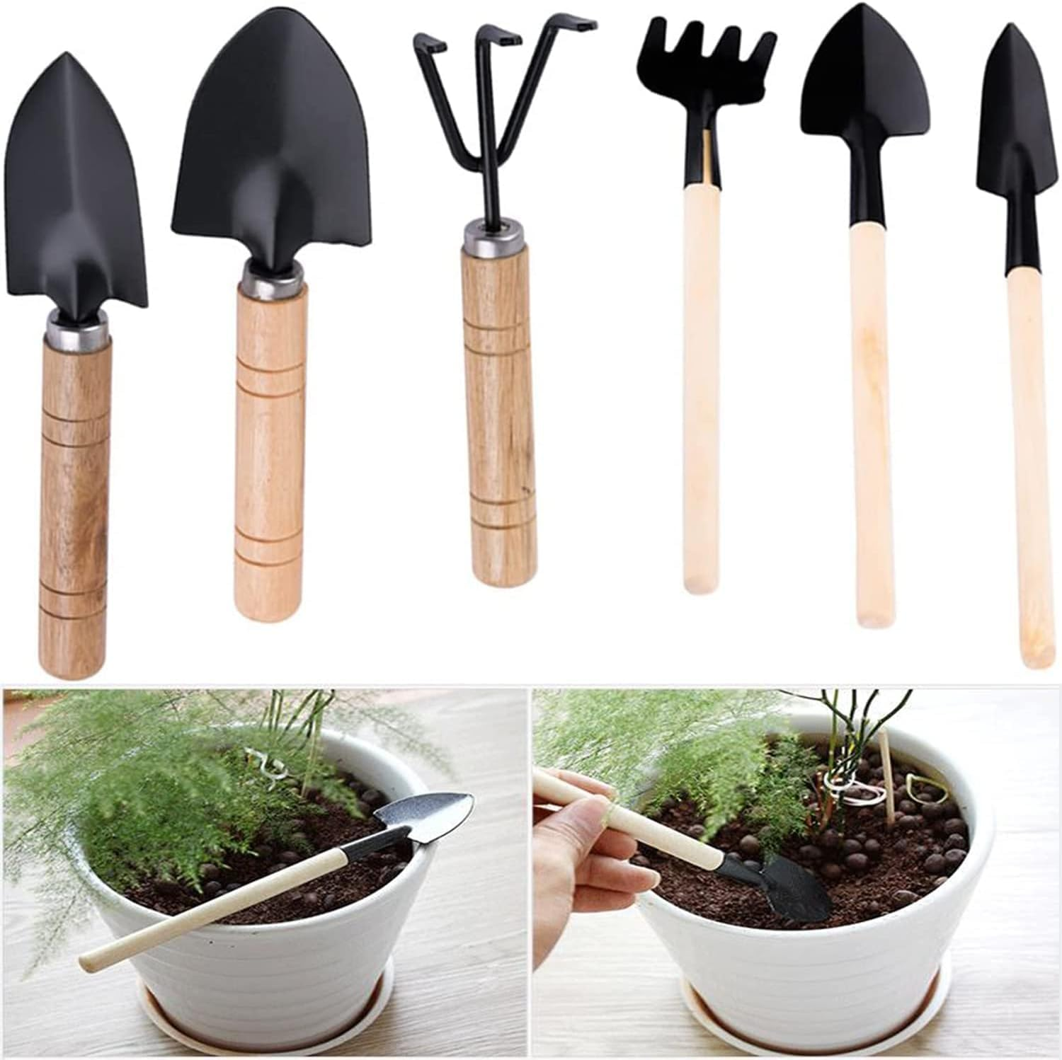 Shuoteng Mini Garden Spade Shovel and Rake Tool Set, 6 Piece Small Handheld Shovel Spade Rake Tool, Small Fork Trowel Shovel Rake Spade for House Plants image number 5