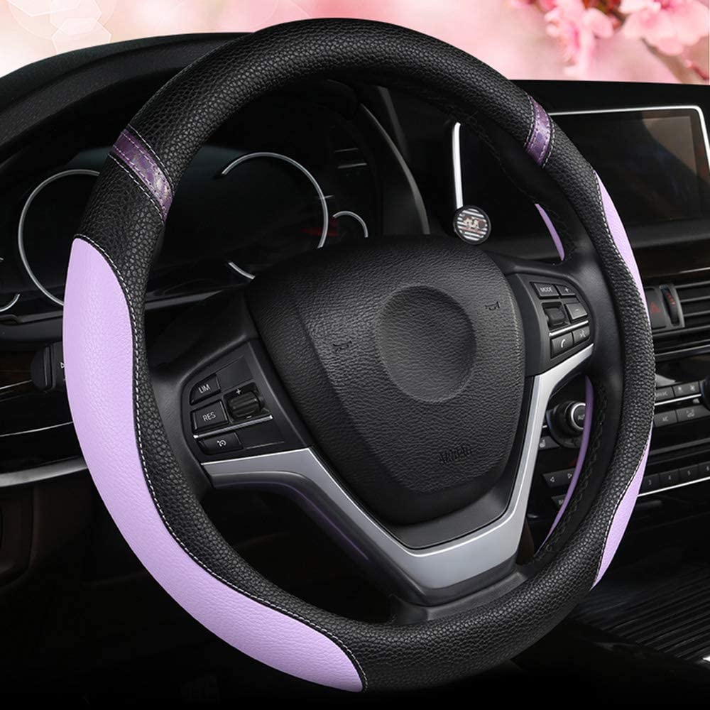Steering Wheel Cover for Car Leather Universal Covers Men Women Fit Cars SUV Truck Pickup 15Inch (Lilac Color) image number 6