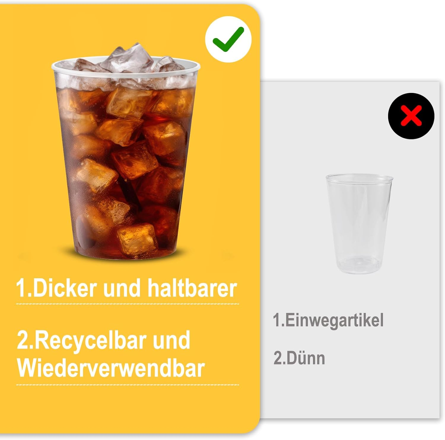 Pack of 50 Plastic Cups, Reusable 360 Ml Frosted Plastic Cups, Party Cups Set for Drinks Parties, Birthday, Wedding, Christmas image number 6