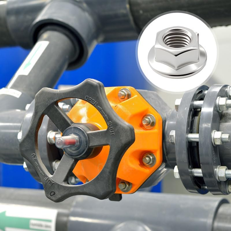 Flange Hex Lock Nuts 8 Pcs 304 Stainless Steel Silver Serrated Anti-Loosening Nuts Thread Loct for Machinery、Automotive、Wood、Metal、Furniture image number 1