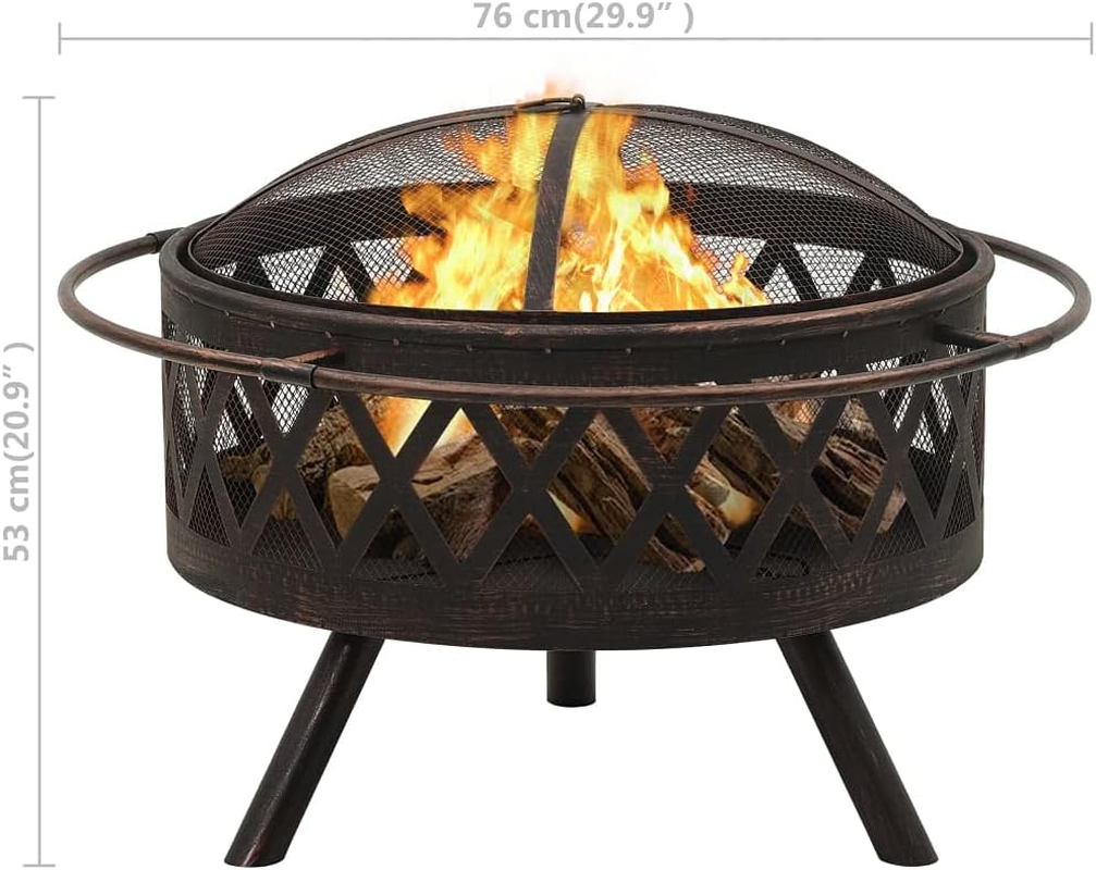 'Vidaxl Large XXL Steel Fire Pit with Poker in Ic Design &ndash; Black and Brown Outdoor Patio Fire Bowl for Garden Decor and Warm Evenings image number 3