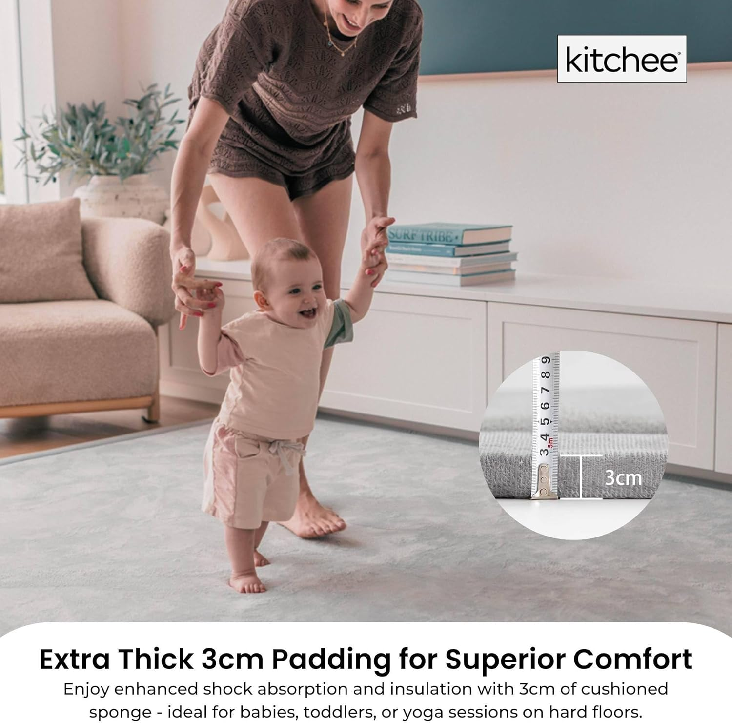Kitchee Kids Foam Floor Play Mat 200X200Cm &ndash; Padded Thick Soft Tatami Style Grey image number 5