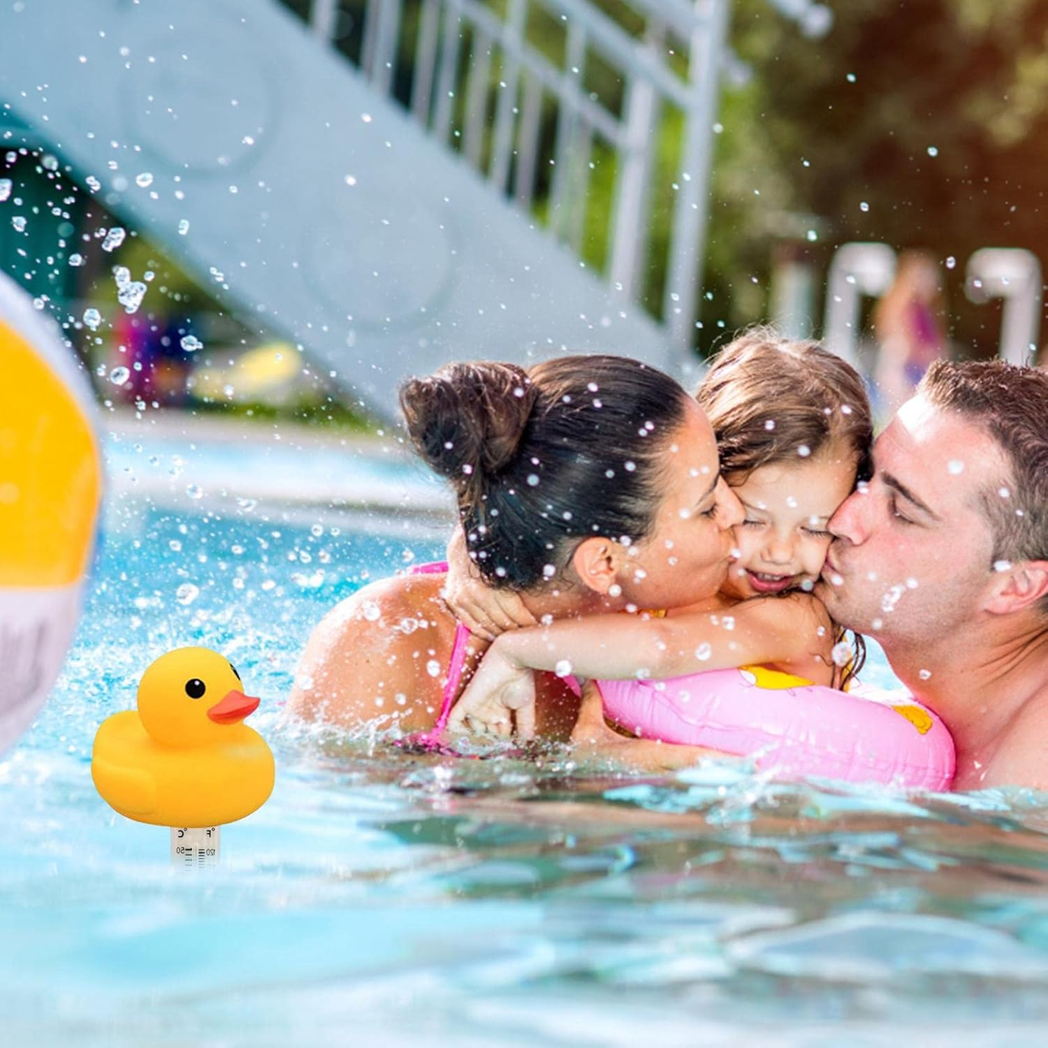 Pool Duck Thermometer Floating,Duck Pool Temperature Gauge - with Thin Rope Shatter-Resistant Cute Sinking Pool Thermometer For - Flamingo image number 6