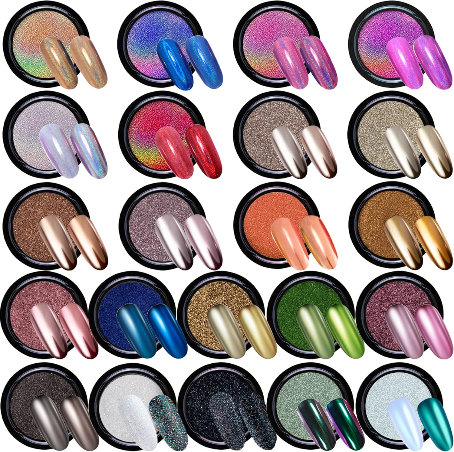 Duufin 22 Colours Nails Chrome Powder Set Chrome Glitter Powder Holographic Nail Powder Chameleon Powder Aurora Chrome Nail Powder Shiny Candy Powder with 22 Pieces Eyeshadow Pens for Nail Art image number 6