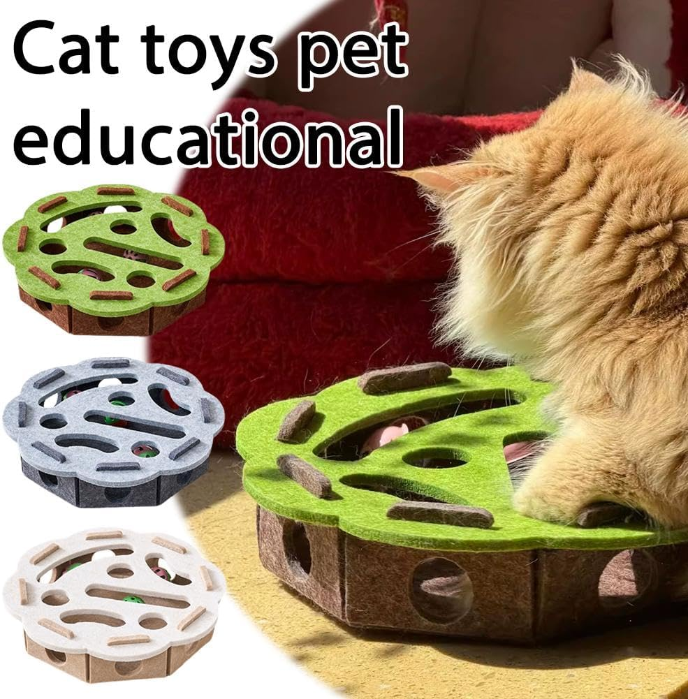 Cat Scratch Puzzle Enrichment Box, Interactive Cat Nail File Enrichment Box,Cats Nail File Scratcher with 3 Bells,For Indoor Cats Scratching & Hunting Mental Felt Maze Boxs (Gray) - Camel image number 4