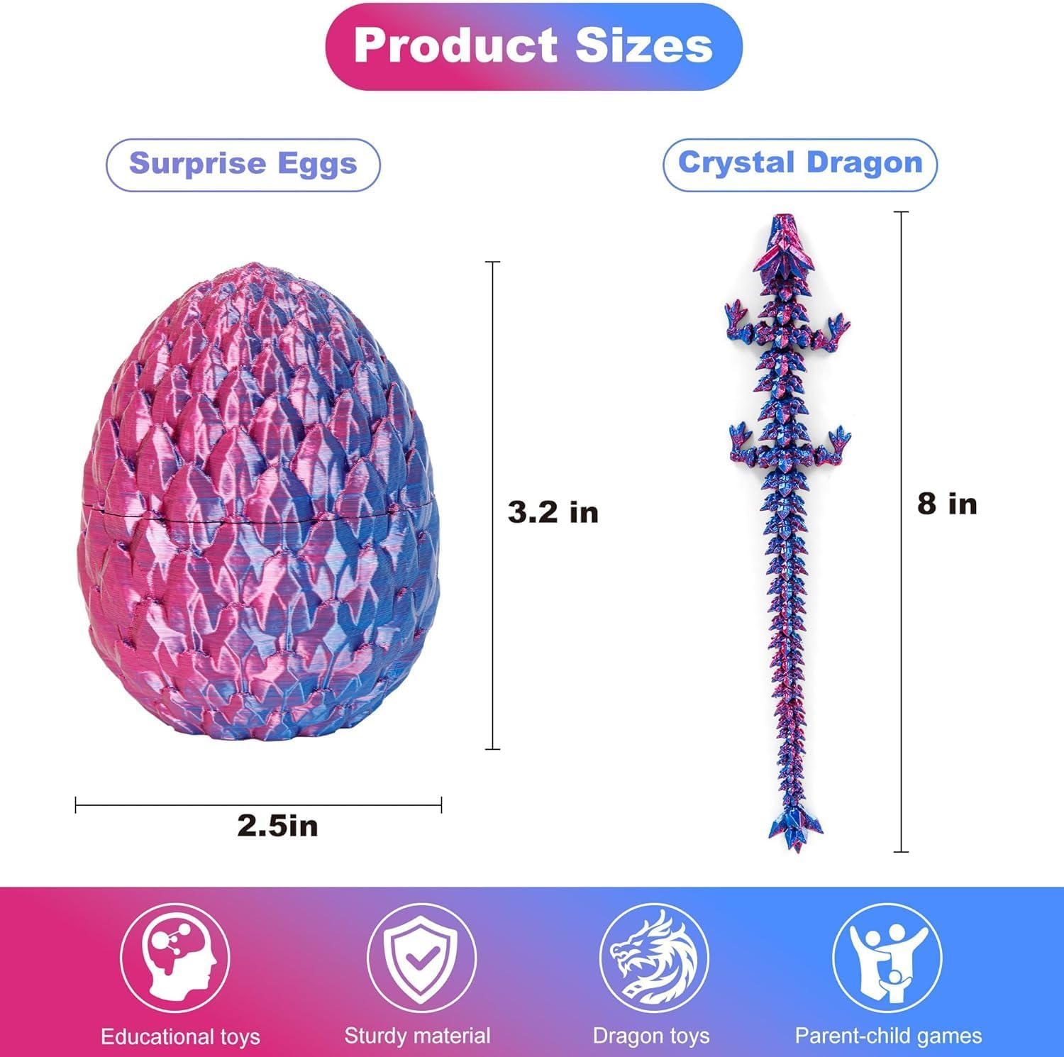 6 PCS Dragon Egg, 3D Printed Dragon Eggs with Dragon inside Surprise Mystery Easter Egg Fidget Toy, Articulated Crystal Toys for Kid Desk Decor (6PCS) image number 5