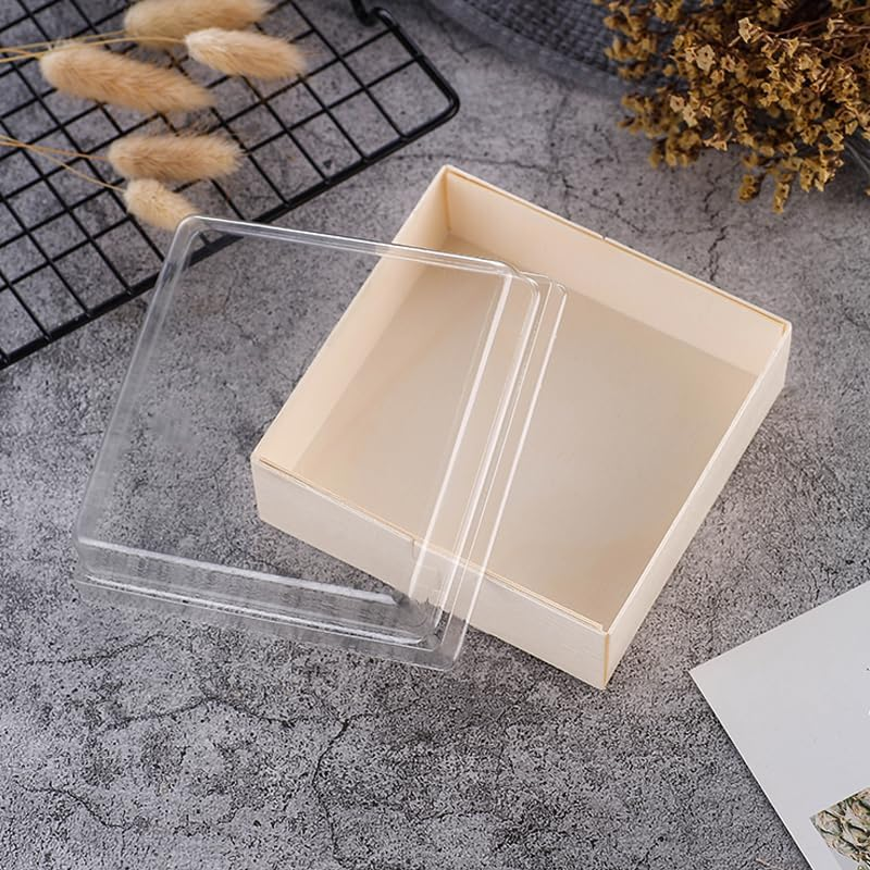 100X Clear Window Display Camulon Square Disposable Cake Takeaway Wooden Boxes, Perfect for Parties and Cake Sales image number 3