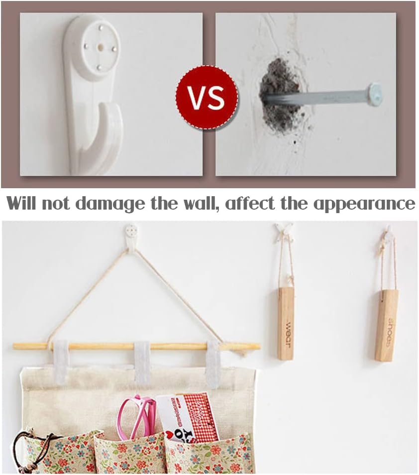 20PCS White Powerful Concrete Hard Wall Drywall Picture Hooks Non-Trace Hanging Hook Traceless Nail Plastic Wall Hook for Picture Photo Frame Clock Hangers(5Cm/1.97 Length) image number 5