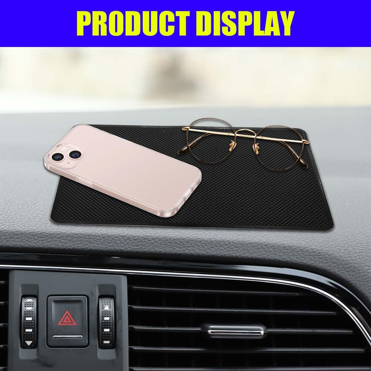 Car Dashboard Anti-Slip Silicone Pad, 10'' X 6'' Black Grid Sticky Adhesive Mat, Car Grasping Pad, Multifunctional Gripping Mat for Phones, Keys, Sunglasses, Coin, Electronic Devices (27&times;15 CM) image number 1